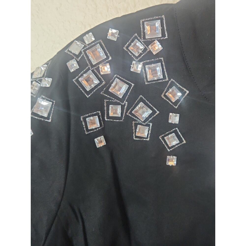 New QVC Bob Mackie Square Jeweled Zip Up Denim Jacket Black Size Large - Picture 5 of 7